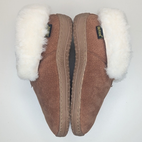 Old Friend Footwear Bootee Slipper sheepskin tan suede leather women's size 7 - Picture 4 of 8